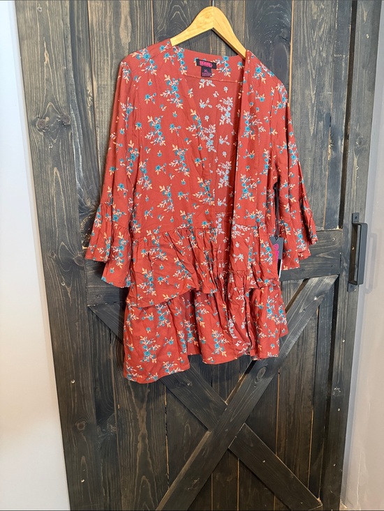 Rock & Roll Denim Sweaters - Women’s Floral Tiered Cardigan - Rust Red